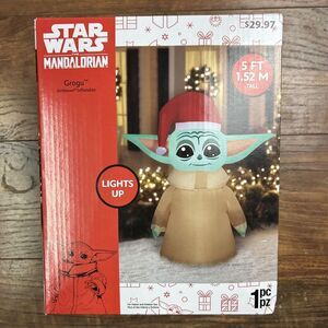 Disney Grogu Star Wars Christmas Airblown Inflatable 5 Ft.‎ Santa Hat Gemmy New!